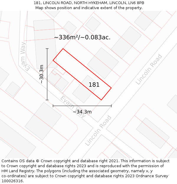 181, LINCOLN ROAD, NORTH HYKEHAM, LINCOLN, LN6 8PB: Plot and title map