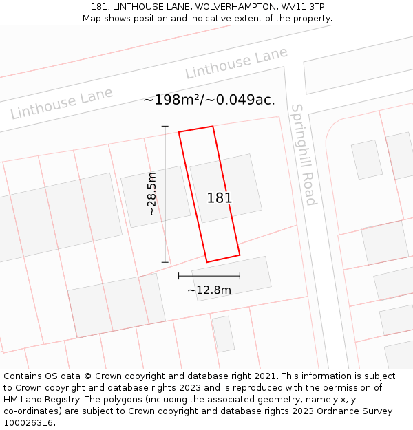 181, LINTHOUSE LANE, WOLVERHAMPTON, WV11 3TP: Plot and title map