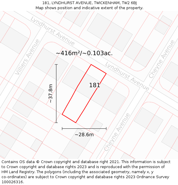 181, LYNDHURST AVENUE, TWICKENHAM, TW2 6BJ: Plot and title map