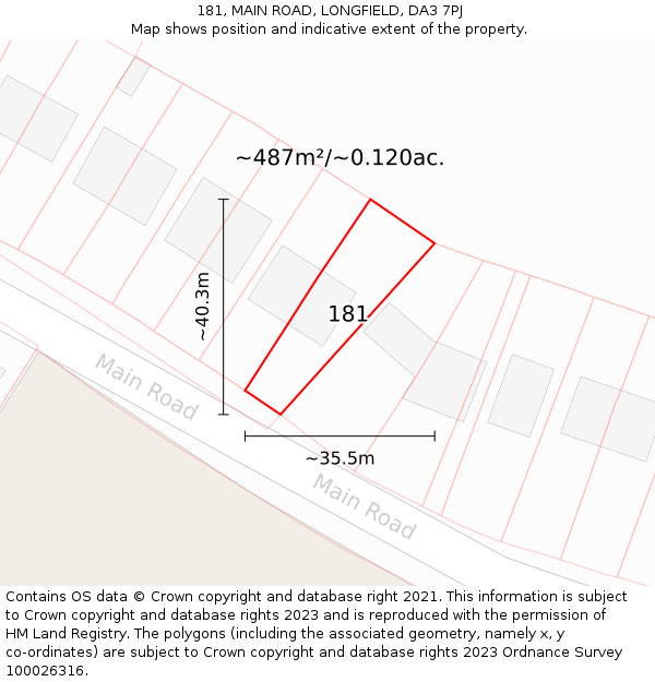 181, MAIN ROAD, LONGFIELD, DA3 7PJ: Plot and title map