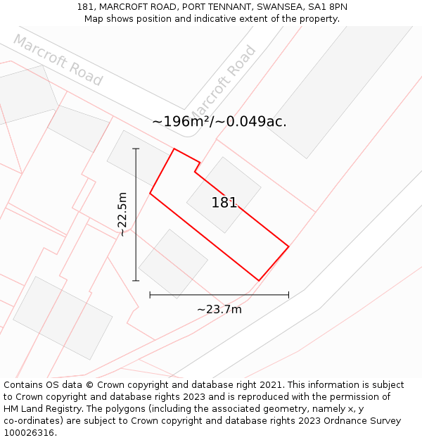 181, MARCROFT ROAD, PORT TENNANT, SWANSEA, SA1 8PN: Plot and title map