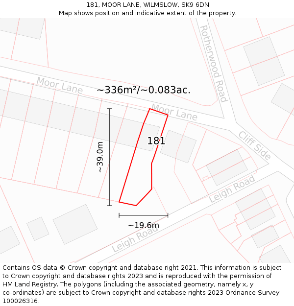 181, MOOR LANE, WILMSLOW, SK9 6DN: Plot and title map