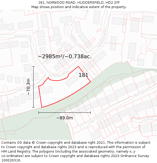 181, NORWOOD ROAD, HUDDERSFIELD, HD2 2YF: Plot and title map