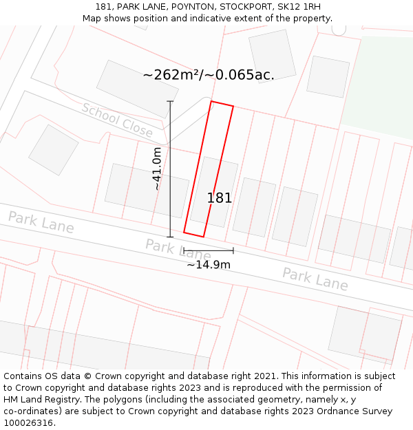 181, PARK LANE, POYNTON, STOCKPORT, SK12 1RH: Plot and title map