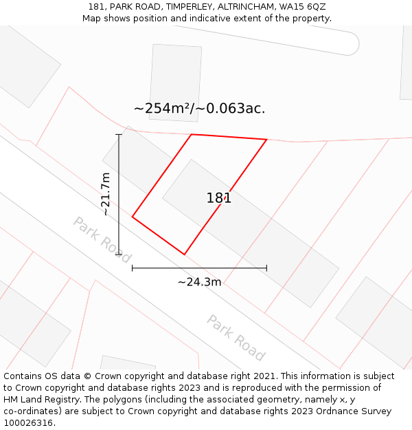 181, PARK ROAD, TIMPERLEY, ALTRINCHAM, WA15 6QZ: Plot and title map