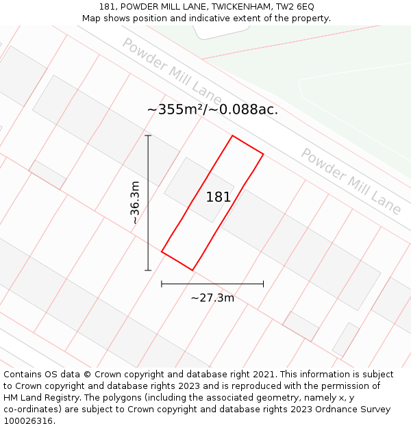 181, POWDER MILL LANE, TWICKENHAM, TW2 6EQ: Plot and title map