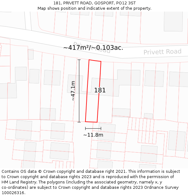 181, PRIVETT ROAD, GOSPORT, PO12 3ST: Plot and title map