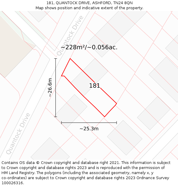 181, QUANTOCK DRIVE, ASHFORD, TN24 8QN: Plot and title map