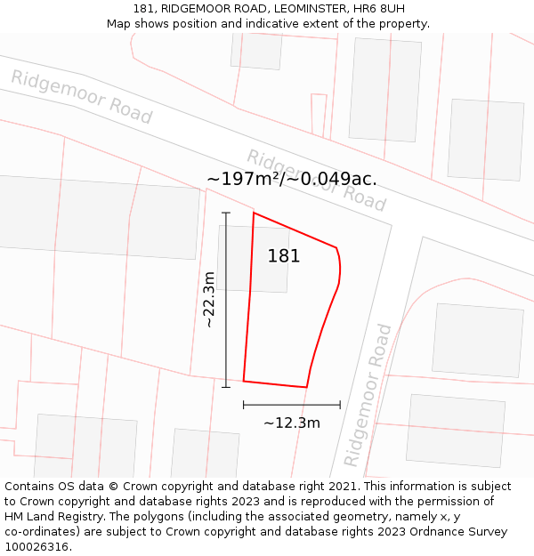 181, RIDGEMOOR ROAD, LEOMINSTER, HR6 8UH: Plot and title map