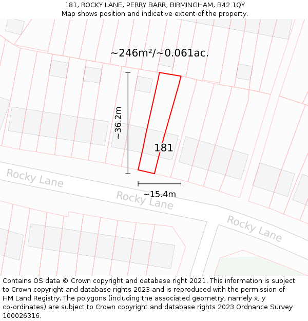 181, ROCKY LANE, PERRY BARR, BIRMINGHAM, B42 1QY: Plot and title map