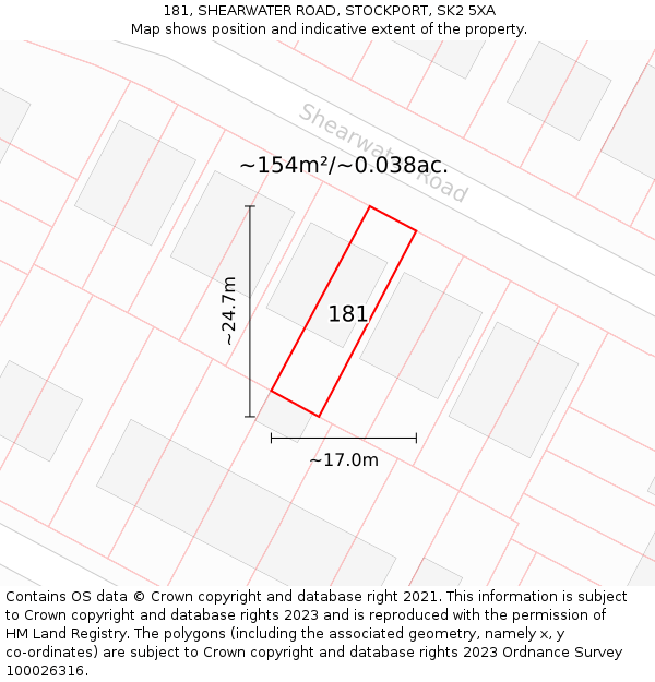 181, SHEARWATER ROAD, STOCKPORT, SK2 5XA: Plot and title map