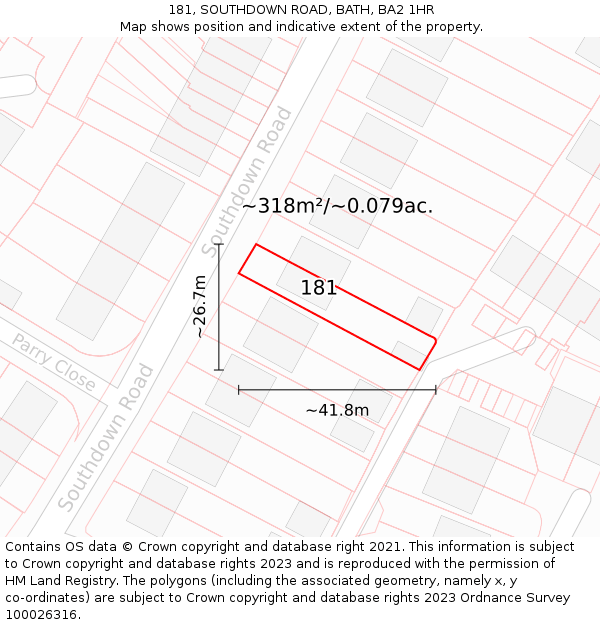 181, SOUTHDOWN ROAD, BATH, BA2 1HR: Plot and title map