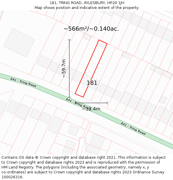 181, TRING ROAD, AYLESBURY, HP20 1JH: Plot and title map