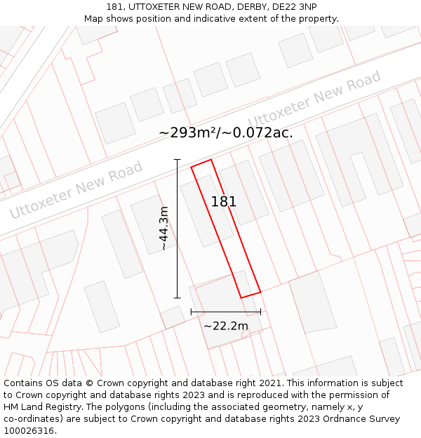 181, UTTOXETER NEW ROAD, DERBY, DE22 3NP: Plot and title map