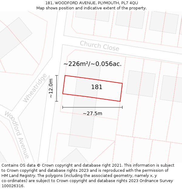 181, WOODFORD AVENUE, PLYMOUTH, PL7 4QU: Plot and title map