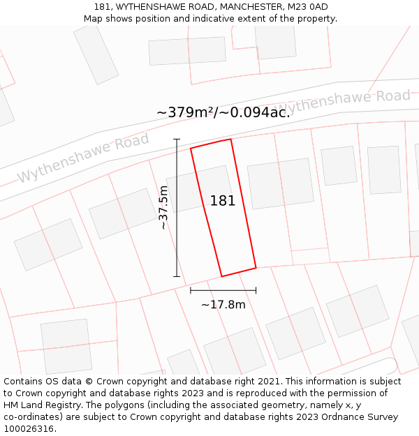 181, WYTHENSHAWE ROAD, MANCHESTER, M23 0AD: Plot and title map