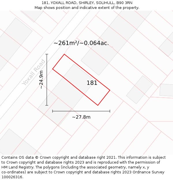 181, YOXALL ROAD, SHIRLEY, SOLIHULL, B90 3RN: Plot and title map