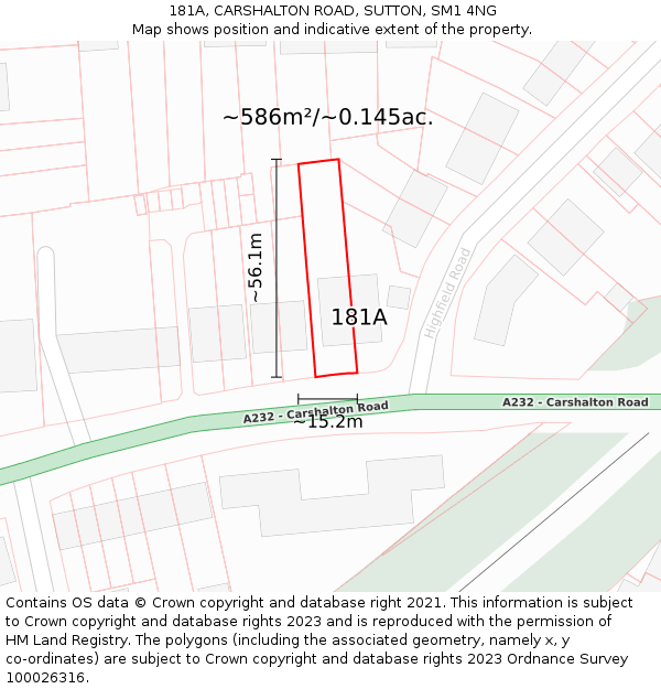 181A, CARSHALTON ROAD, SUTTON, SM1 4NG: Plot and title map