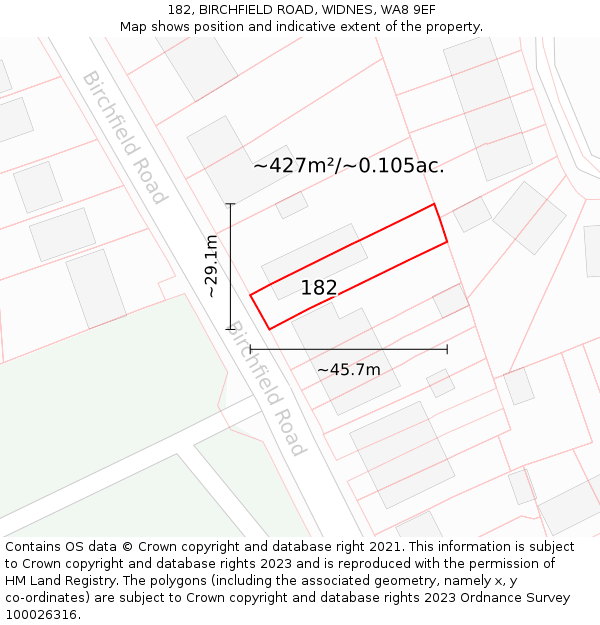 182, BIRCHFIELD ROAD, WIDNES, WA8 9EF: Plot and title map