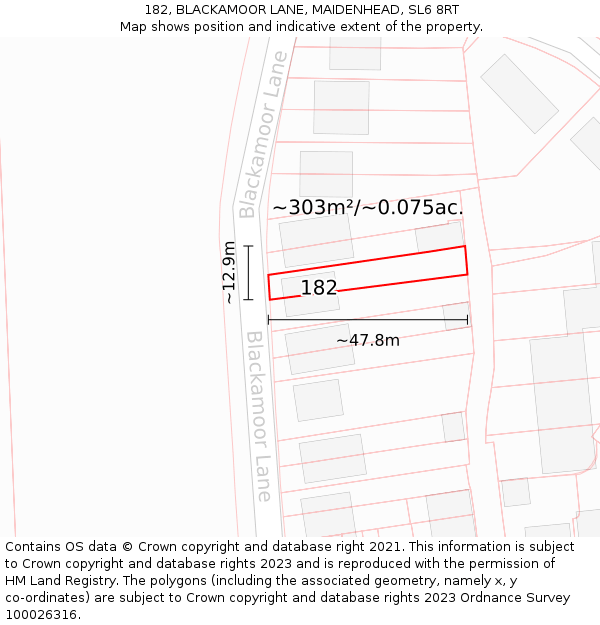 182, BLACKAMOOR LANE, MAIDENHEAD, SL6 8RT: Plot and title map