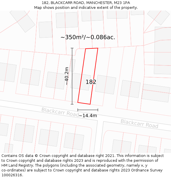 182, BLACKCARR ROAD, MANCHESTER, M23 1PA: Plot and title map