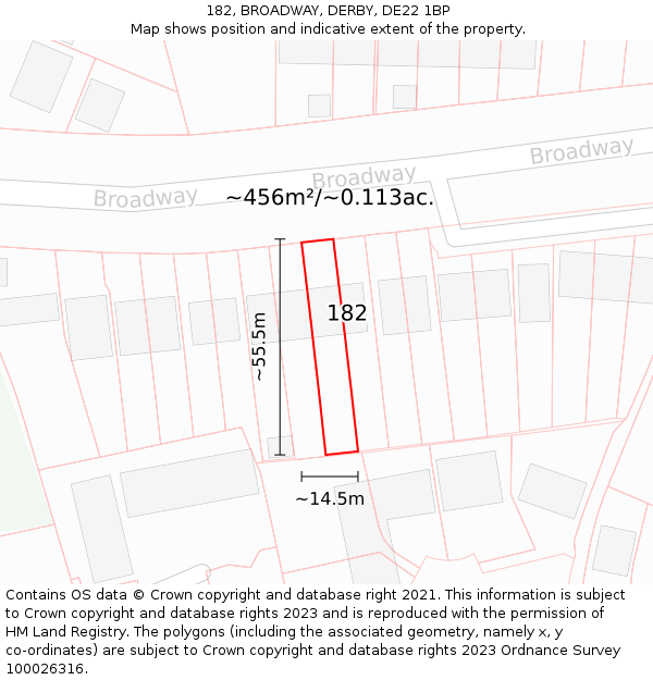 182, BROADWAY, DERBY, DE22 1BP: Plot and title map