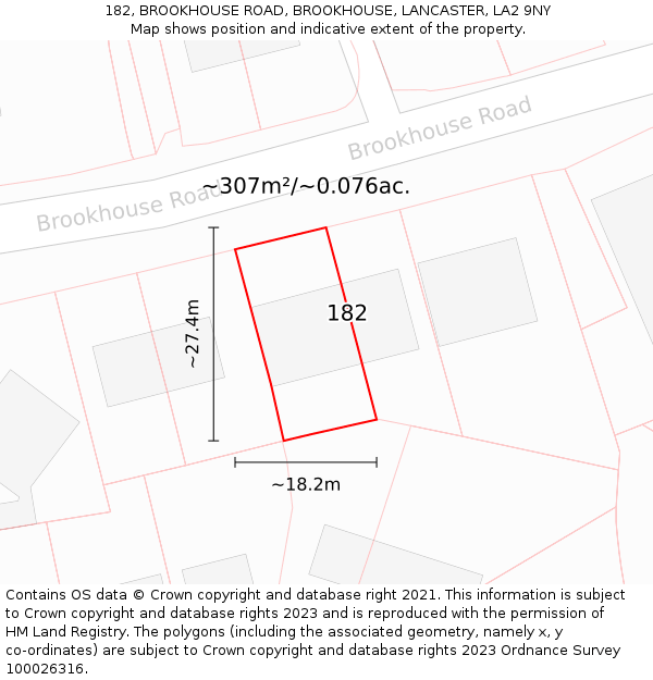 182, BROOKHOUSE ROAD, BROOKHOUSE, LANCASTER, LA2 9NY: Plot and title map