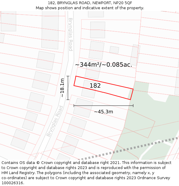 182, BRYNGLAS ROAD, NEWPORT, NP20 5QF: Plot and title map