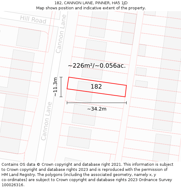 182, CANNON LANE, PINNER, HA5 1JD: Plot and title map