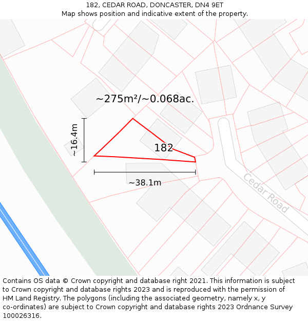 182, CEDAR ROAD, DONCASTER, DN4 9ET: Plot and title map