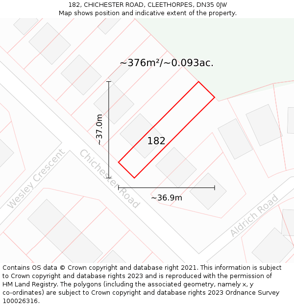 182, CHICHESTER ROAD, CLEETHORPES, DN35 0JW: Plot and title map