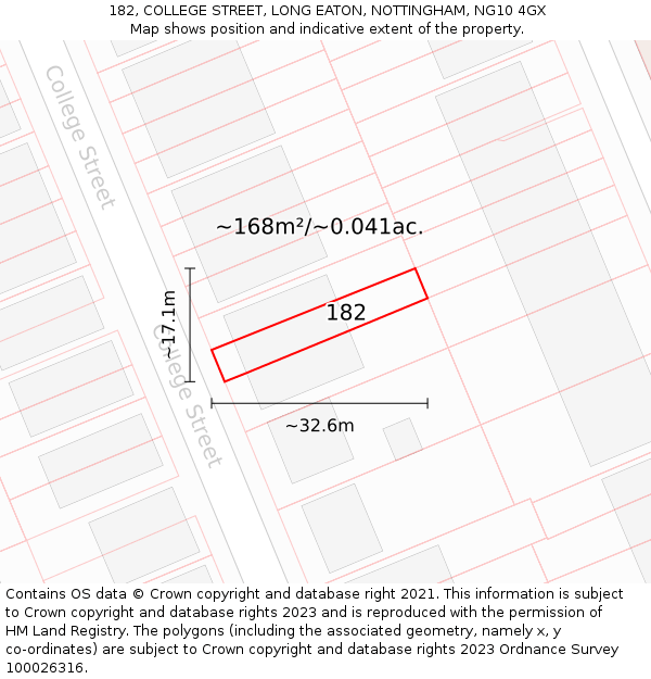 182, COLLEGE STREET, LONG EATON, NOTTINGHAM, NG10 4GX: Plot and title map