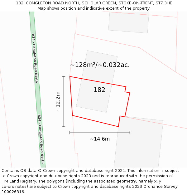 182, CONGLETON ROAD NORTH, SCHOLAR GREEN, STOKE-ON-TRENT, ST7 3HE: Plot and title map