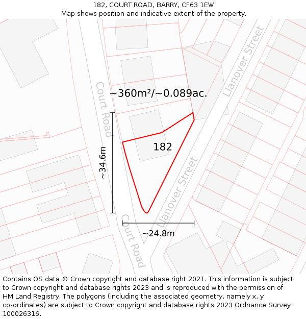 182, COURT ROAD, BARRY, CF63 1EW: Plot and title map