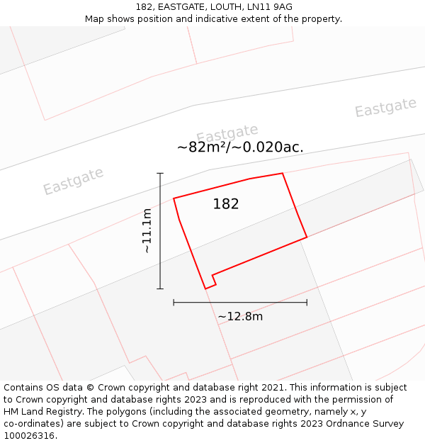 182, EASTGATE, LOUTH, LN11 9AG: Plot and title map