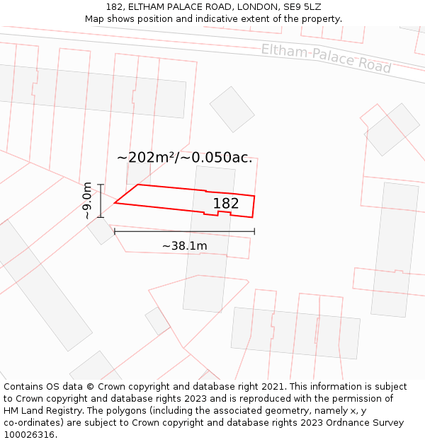 182, ELTHAM PALACE ROAD, LONDON, SE9 5LZ: Plot and title map