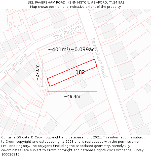 182, FAVERSHAM ROAD, KENNINGTON, ASHFORD, TN24 9AE: Plot and title map