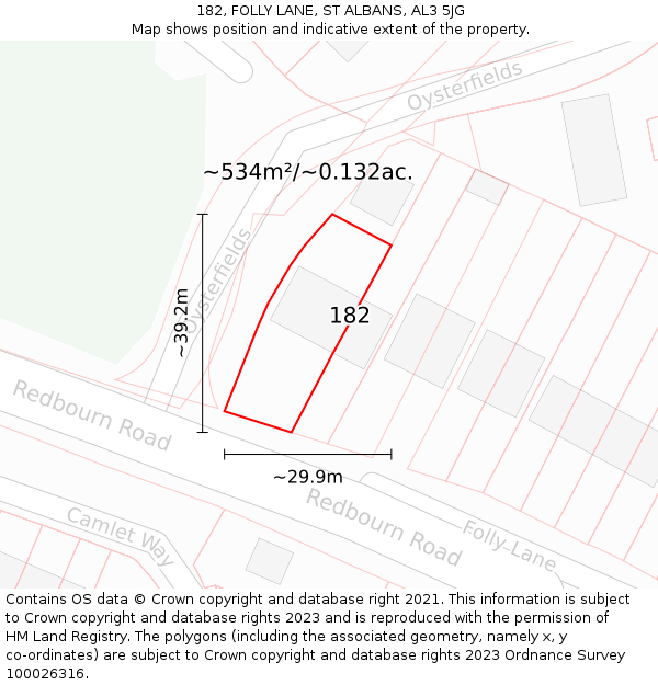 182, FOLLY LANE, ST ALBANS, AL3 5JG: Plot and title map