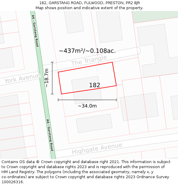 182, GARSTANG ROAD, FULWOOD, PRESTON, PR2 8JR: Plot and title map