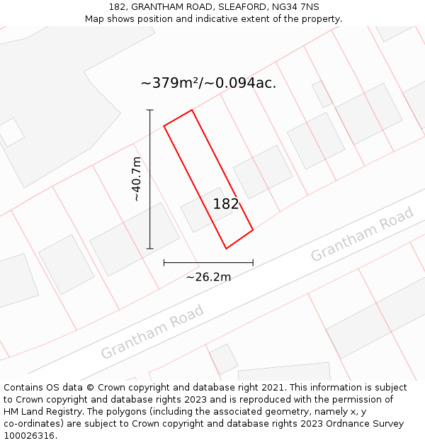 182, GRANTHAM ROAD, SLEAFORD, NG34 7NS: Plot and title map