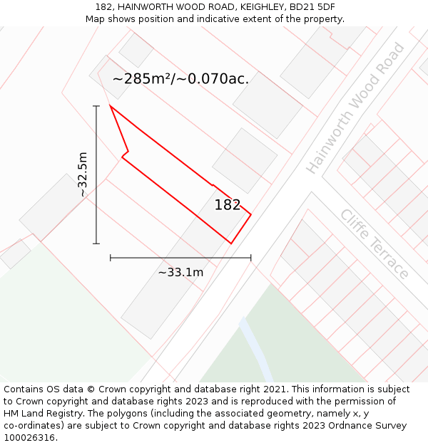 182, HAINWORTH WOOD ROAD, KEIGHLEY, BD21 5DF: Plot and title map