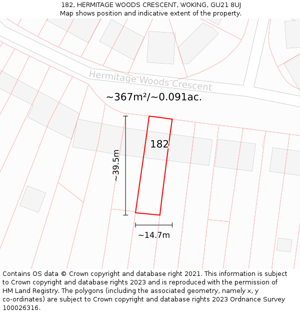 182, HERMITAGE WOODS CRESCENT, WOKING, GU21 8UJ: Plot and title map