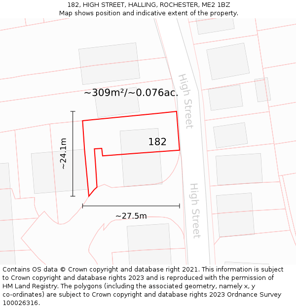 182, HIGH STREET, HALLING, ROCHESTER, ME2 1BZ: Plot and title map