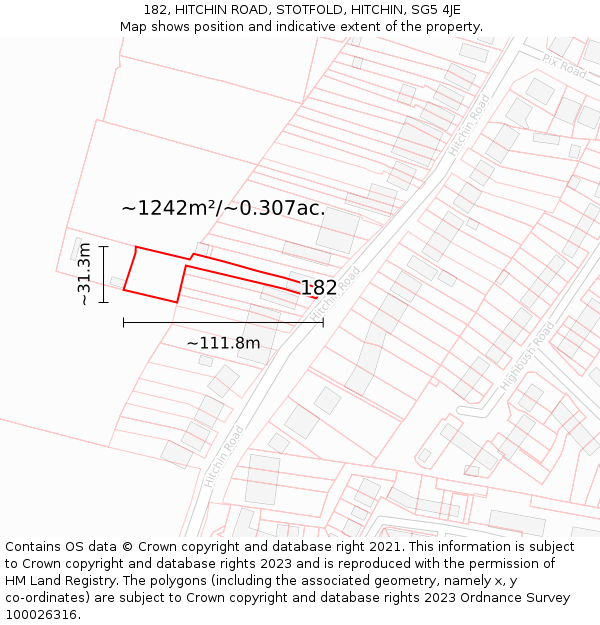 182, HITCHIN ROAD, STOTFOLD, HITCHIN, SG5 4JE: Plot and title map