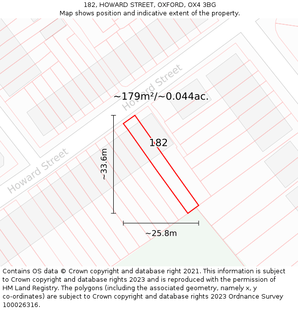 182, HOWARD STREET, OXFORD, OX4 3BG: Plot and title map