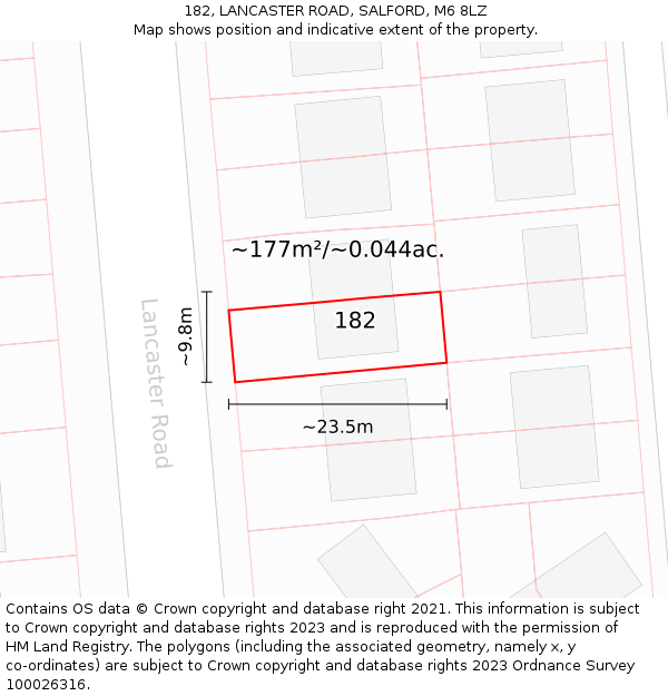 182, LANCASTER ROAD, SALFORD, M6 8LZ: Plot and title map