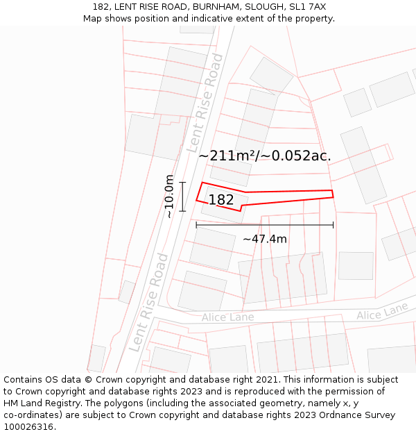 182, LENT RISE ROAD, BURNHAM, SLOUGH, SL1 7AX: Plot and title map