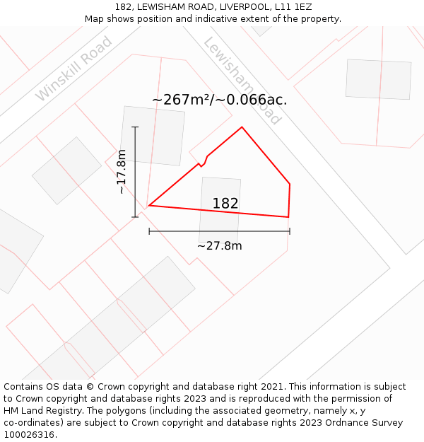 182, LEWISHAM ROAD, LIVERPOOL, L11 1EZ: Plot and title map