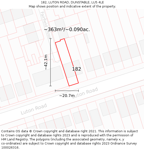 182, LUTON ROAD, DUNSTABLE, LU5 4LE: Plot and title map