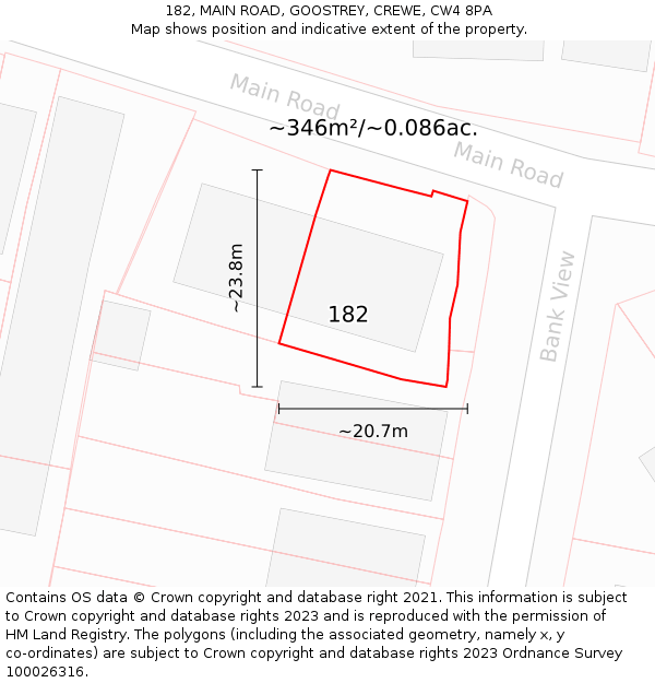 182, MAIN ROAD, GOOSTREY, CREWE, CW4 8PA: Plot and title map